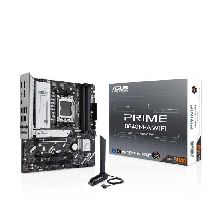 ASUS PRIME B840M-A WiFi motherboard, AM5 socket, AMD B840, Micro-ATX, DDR5 image number 0