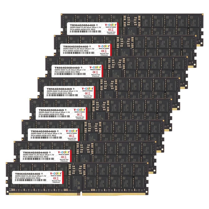 V-Color R-DIMM DDR5-5600 RAM, CL52, JEDEC - 512 GB Octa-Kit, black image number 0