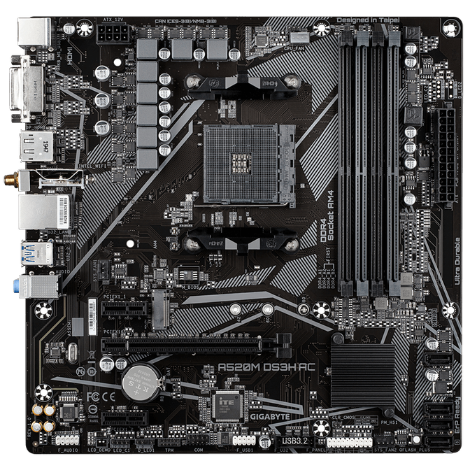 GIGABYTE A520M DS3H AC motherboard, socket AM4, AMD A520, Micro-ATX, DDR4 image number 2