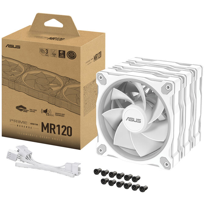 ASUS Prime MR120 ARGB Fan, PWM, Reverse - 120mm, white, pack of 3 image number 14