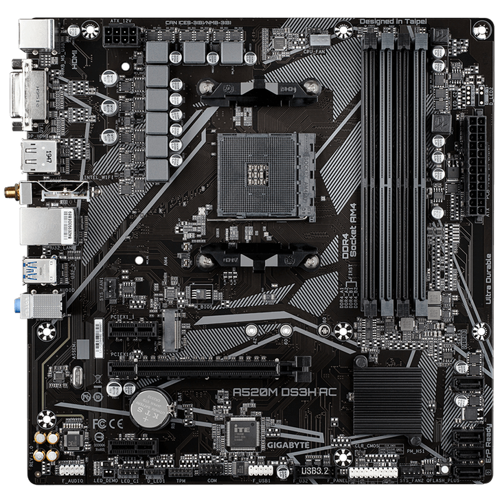 GIGABYTE A520M DS3H AC motherboard, socket AM4, AMD A520, Micro-ATX, DDR4 image number 2