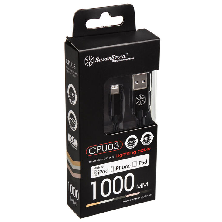 SilverStone CPU03 USB-Ladekabel Lightning, schwarz - 100cm image number 2