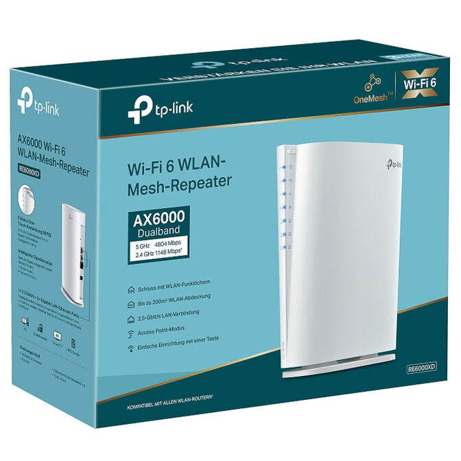 TP-Link RE6000XD Wi-Fi Repeater, Wi-Fi 6 AX6000, 2.5G LAN, OneMesh - white image number 3