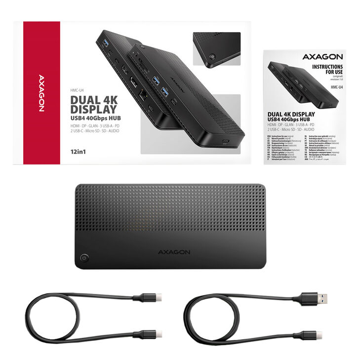 AXAGON HMC-U4 USB-C Dock, HDMI + DP, USB 3.2 Gen 2, PD 100W - schwarz image number 2