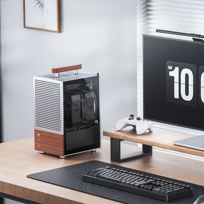 Jonsbo T6 PC Case, Mini-Tower, Mini-ITX, Tempered Glass, Wood &ndash; Silver image number 3