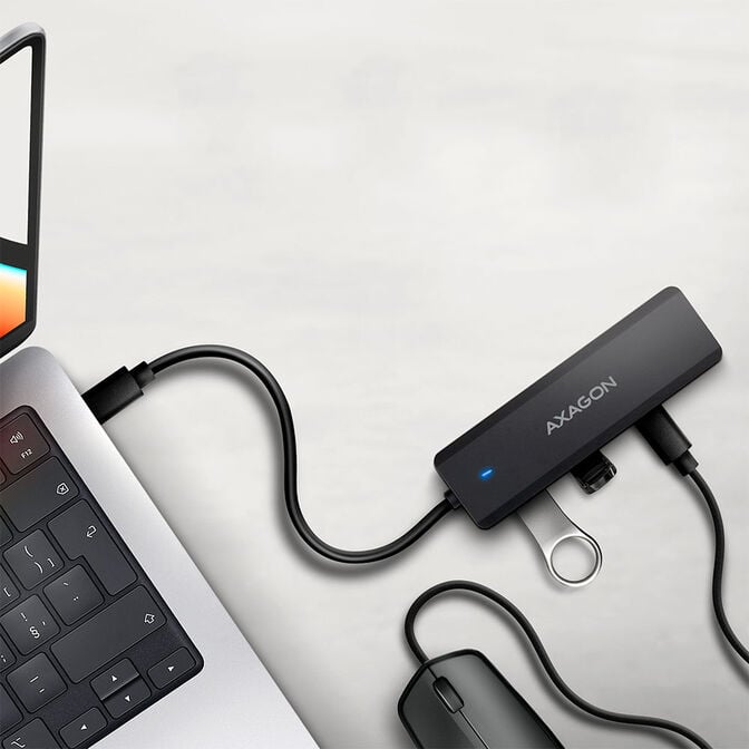 AXAGON HUE-C2C 2x USB3.2 Gen 1 + 2x USB-C 5Gbps travel hub, USB-C power IN, with 19cm Type-C cable image number 2