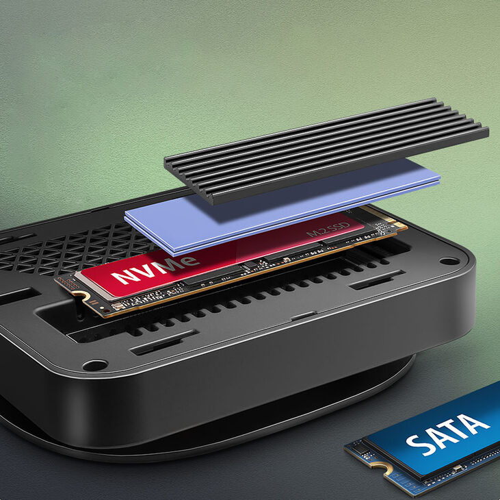 AXAGON HMC-UFO USB-C Hub, M.2 SATA/NVMe, 1 Gbit/s Ethernet, 384 kHz Audio - schwarz/silber image number 2