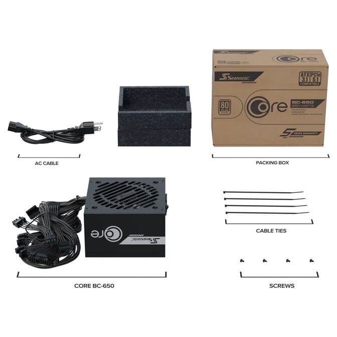 Seasonic CORE BC-650 650W 80 PLUS Bronze Netzteil, ATX 3.1 - 650 Watt, schwarz image number 13