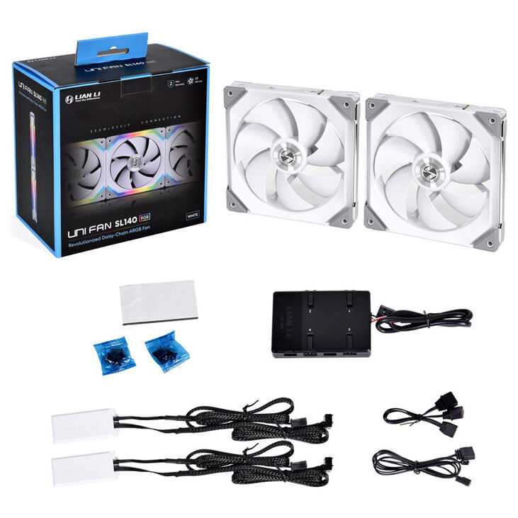 Lian Li UNI FAN SL140 ARGB PWM Lüfter, 2er Pack inkl. Controller - 140mm, weiß image number 4