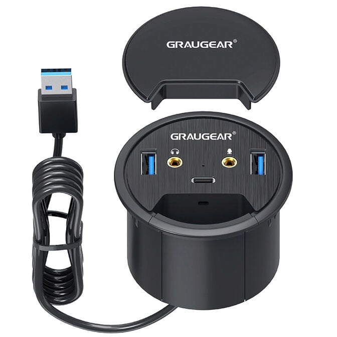 Graugear Tisch-HUB, USB 3.0 2x Type-A / 1x Type-C, Audioanschluss, 60 mm image number 1