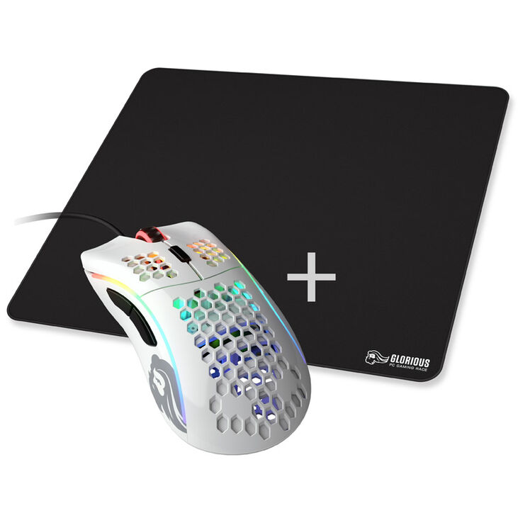 Glorious Model D Gaming Mouse - white, glossy + Mousepad - XL image number 0