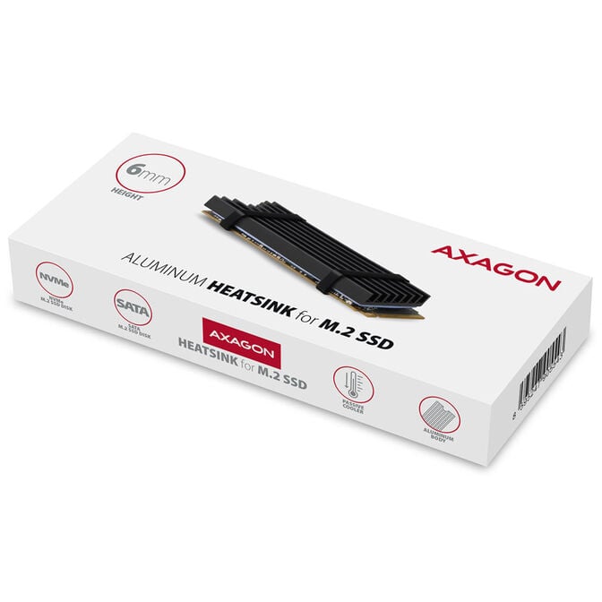 AXAGON CLR-M2L6 passive M.2 SSD heatsink - 2280, 6 mm height, aluminium, black image number 5