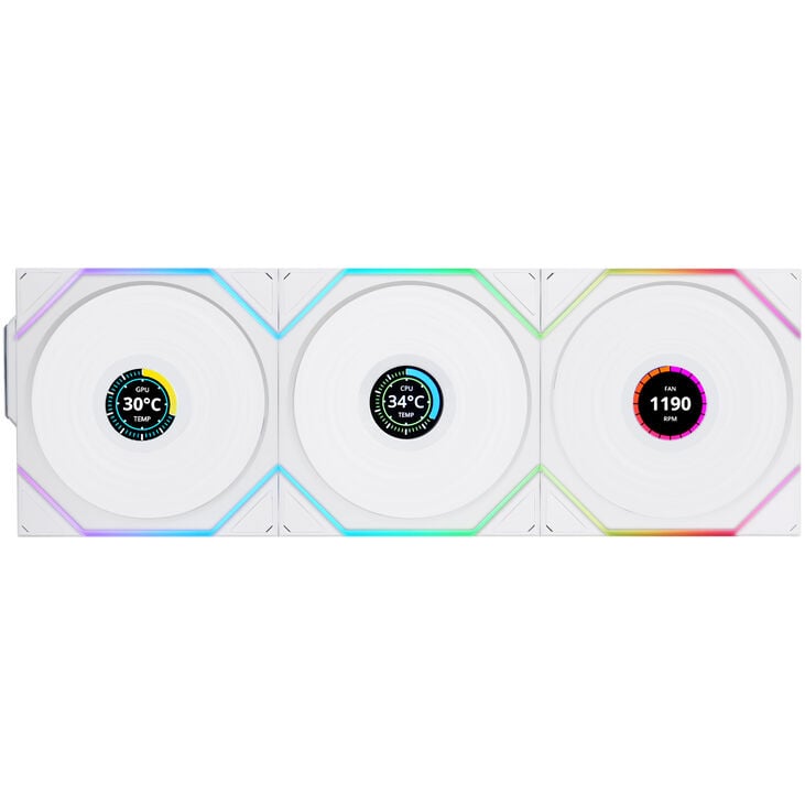 Lian Li UNI FAN TL Wireless LCD Fan, ARGB, PWM, 3-Pack with Controller - 120 mm, White image number 1