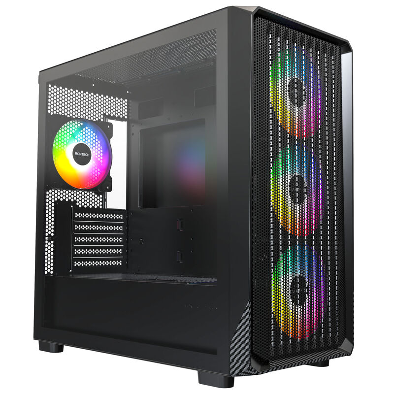 Montech X5M PC-Gehäuse, Midi-Tower, Micro-ATX, ARGB, Tempered Glass - schwarz
