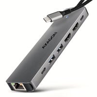 AXAGON HMC-7HX2 USB Hub, 2x USB-A, 1x USB-C, 2x HDMI 2.0, 1x RJ45, 100W PD &ndash; silver