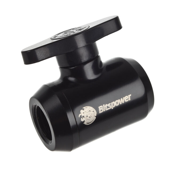 Bitspower Absperrhahn 2x IG 1/4 Zoll, schwarzer Griff - matt black image number 0