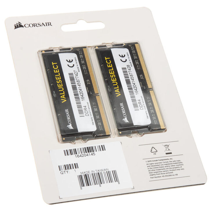 Corsair ValueSelect DDR4-2133 RAM, CL15, SO-DIMM - 16 GB Dual Kit, black image number 0