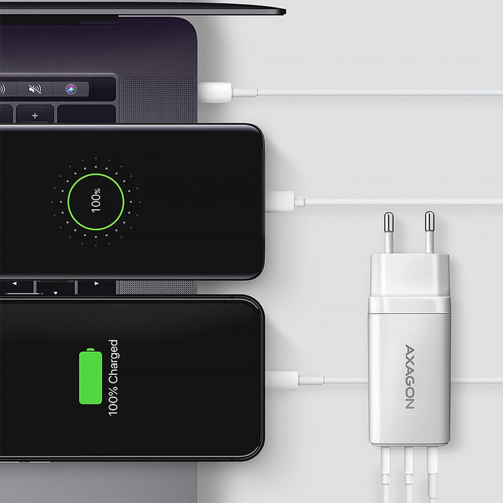 AXAGON ACU-DPQ65W 1x USB-A / 2x USB-C, PD 3.0 / QC4+ / PPS, 65W, weiß image number 2