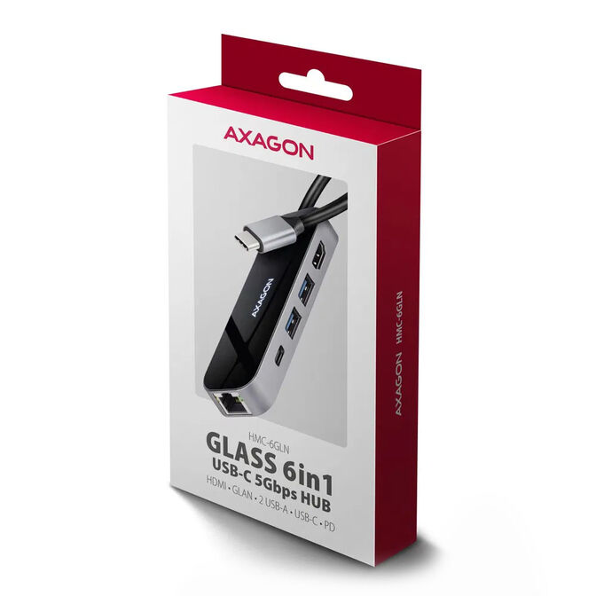 AXAGON HMC-6GLN USB Hub, 2x USB-A, 1x USB-C, 1x HDMI 2.0, 1x RJ45, 100W PD &ndash; silver image number 4