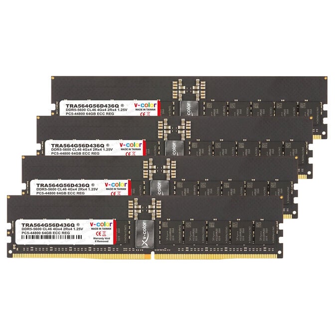 V-Color OC R-DIMM DDR5-5600 RAM, CL38, EXPO - 256 GB Quad Kit, Black image number 0