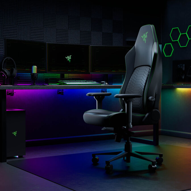 Razer Iskur V2 NewGen Gaming Chair, ergonomic design, HyperFlex lumbar support, 4D armrests - black/green image number 6
