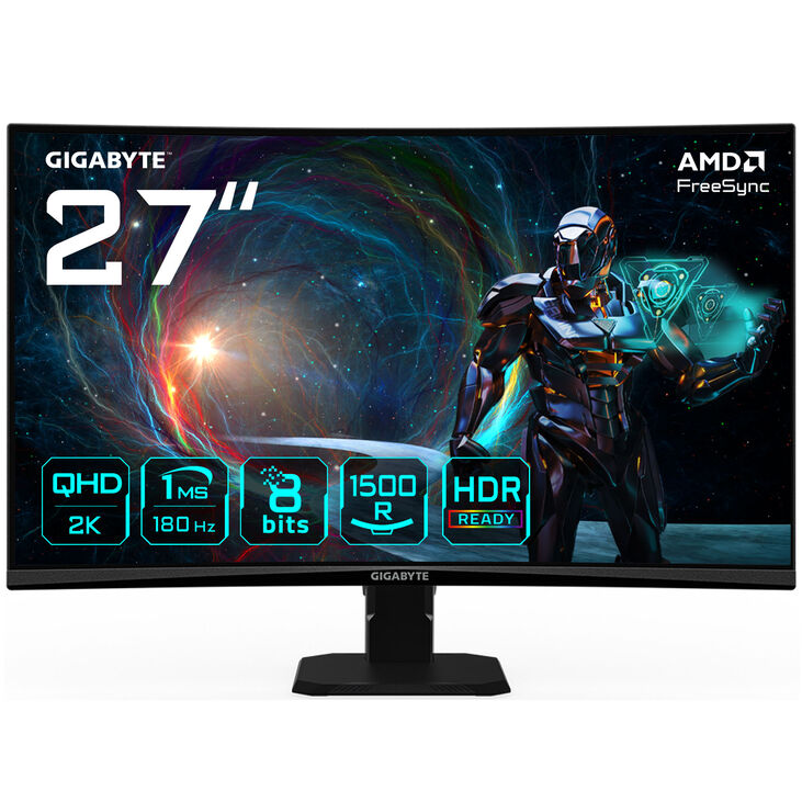 GIGABYTE GS27QCA EU 27 Zoll Curved Gaming Monitor, 180Hz, WQHD, VA, AdaptiveSync image number 1