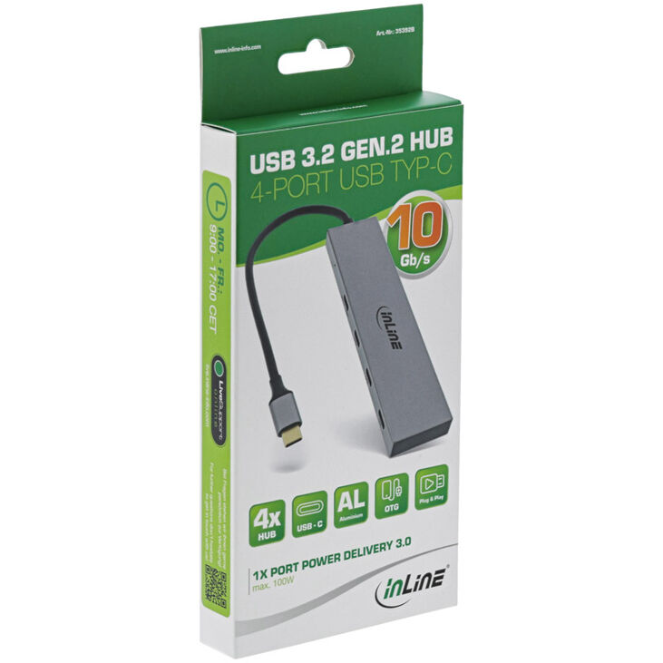 InLine USB-C Hub, USB 3.2, 4x USB Type-C image number 3