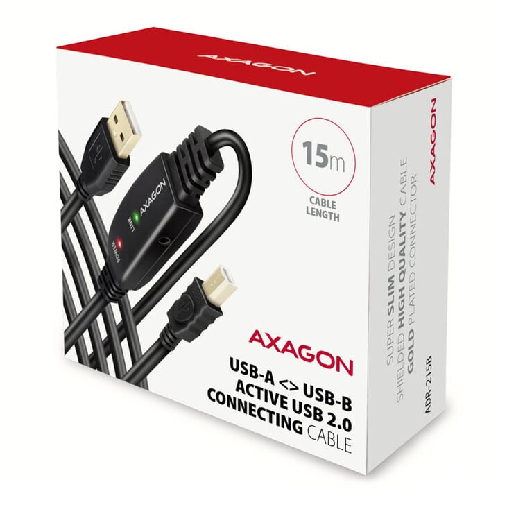 AXAGON ADR-215B aktives USB 2.0 Verbindungskabel, USB-A auf USB-B - 15m image number 1