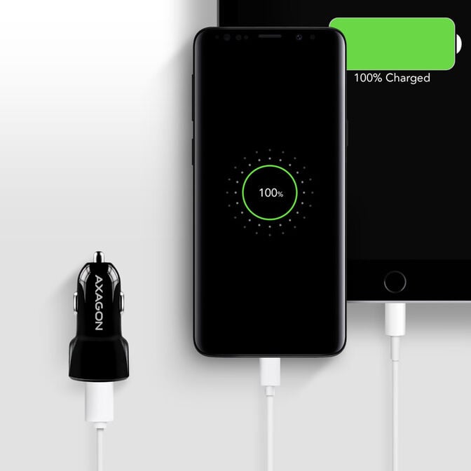 AXAGON PWC-QC5 Auto-Ladeger&auml;t, 1x USB-A QC 3.0 + 1x USB-A SmartCharge, 31,5 W, CL-Stecker - schwarz image number 1