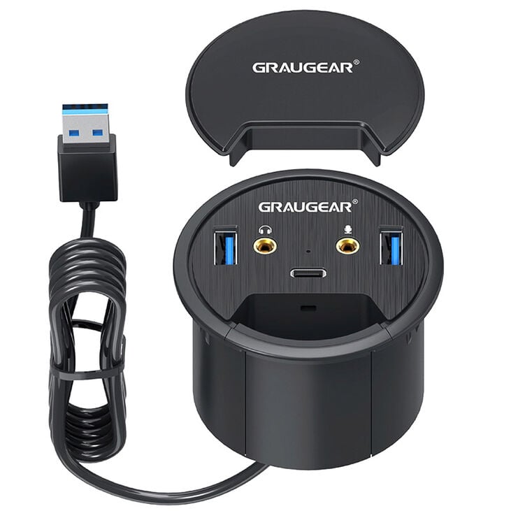 Grey Gear Table HUB, USB 3.0 2x Type-A / 1x Type-C, audio connection, 60 mm image number 1