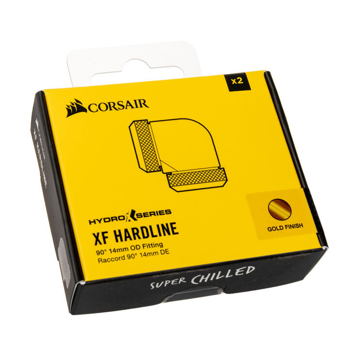 Corsair Hydro X Series XF Hardline Adapter 90 Degree 14mm OD to 14mm OD Hardtube - 2 Pack, gold image number 2