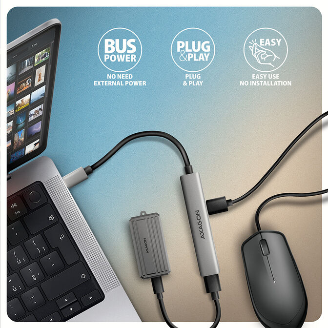 AXAGON HUE-STC USB-Hub - 3x USB-A, 1x USB-C, 12cm USB-C-Kabel image number 3