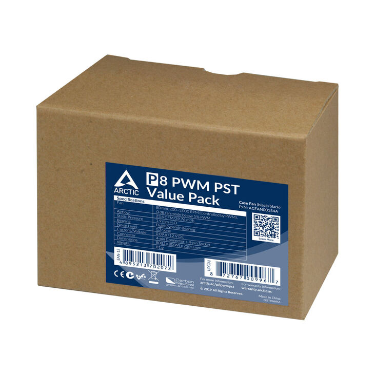 Arctic P8 PWM PST Fan - 80mm, Pack of 5 image number 2