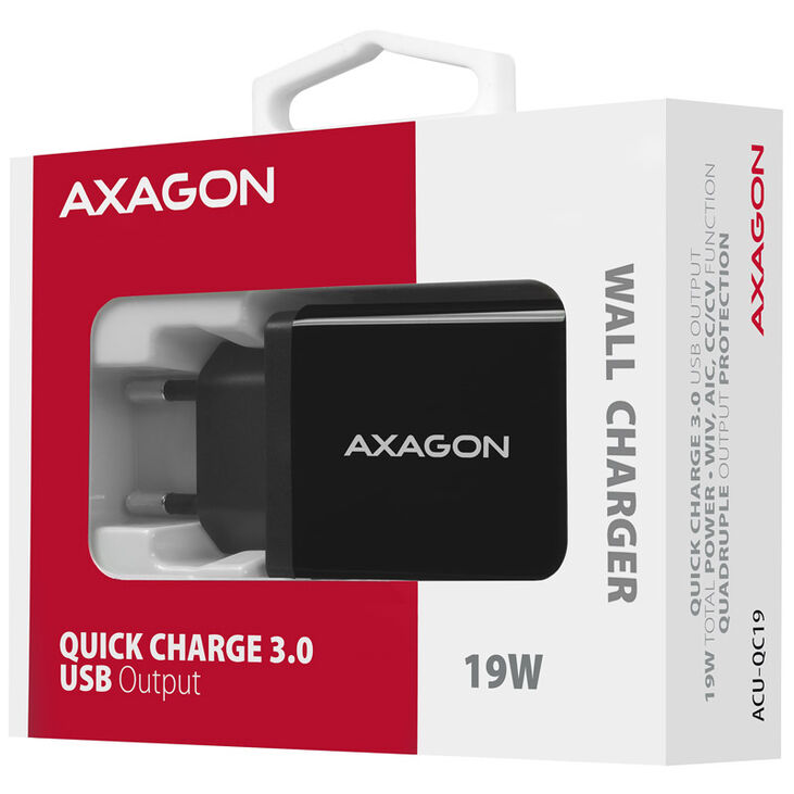 AXAGON ACU-QC19 Ladegerät, 1x USB-A, QC3.0/AFC/FCP/Smart 5V / 1,3A, 19W - schwarz image number 8