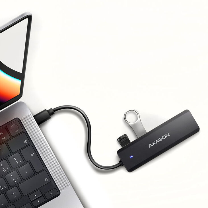 AXAGON HUE-C1C Superspeed USB-C Travel Hub, 4x USB 3.0 - 20cm, black image number 4