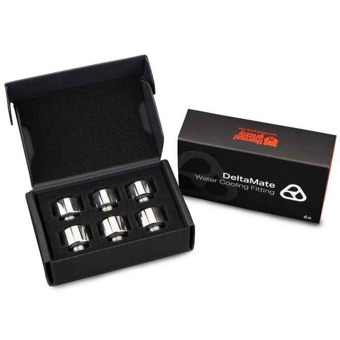 Thermal Grizzly DeltaMate Extender Fitting - MF14, Gloss Nickel, Pack of 6 image number 5