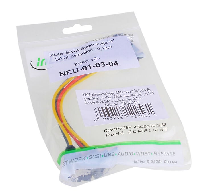 InLine SATA Power Y-Cable SATA angled - 0.15m image number 2