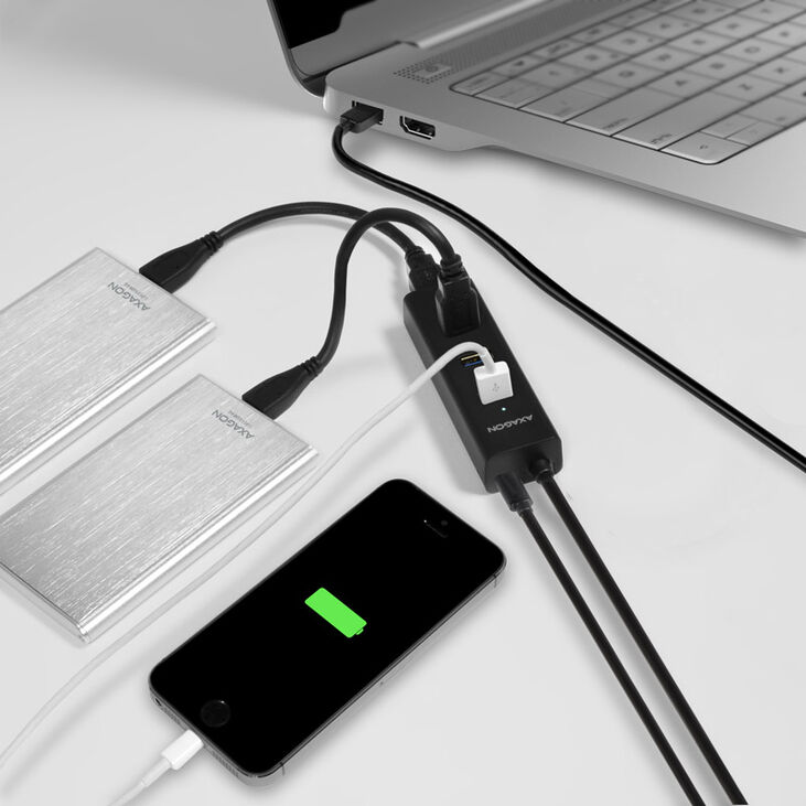 AXAGON HUE-S2BP USB-A-Hub, 4x USB 3.0, external power supply - 1.2 m, power adapter image number 1