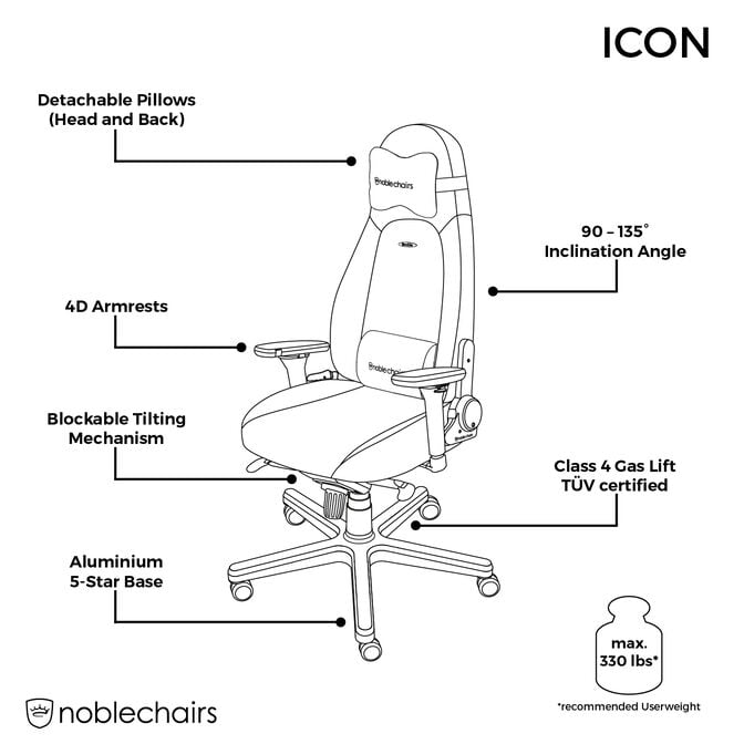 noblechairs ICON Echtleder Gaming Stuhl - cognac/schwarz image number 6