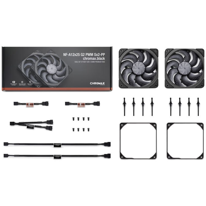 NOCTUA NF-A12x25 G2 Sx2-PP PWM-L&uuml;fter - 2-er Set, 120mm, chromax/black image number 8