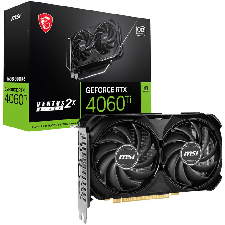 MSI GeForce RTX 4060 Ti Ventus 2X Black 16G OC, 16384 MB GDDR6 image number 0