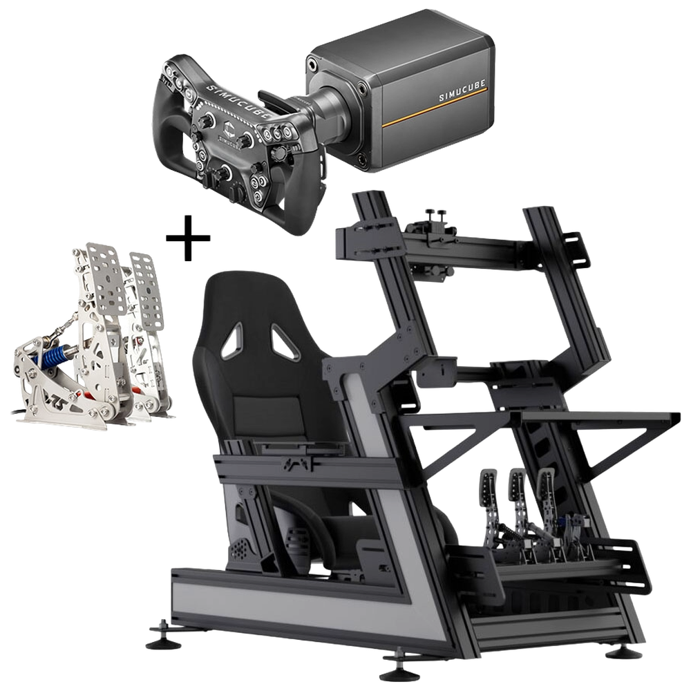 Gold-Bundle: Simucube 3 Pro mit Link Hub, Savu Pro Lenkrad, VRS DirectForce Pro Pedale und TrackTime Series One Cockpit