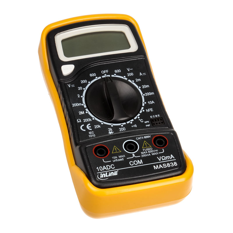 InLine multimeter, with temperature sensor and transistor measurement