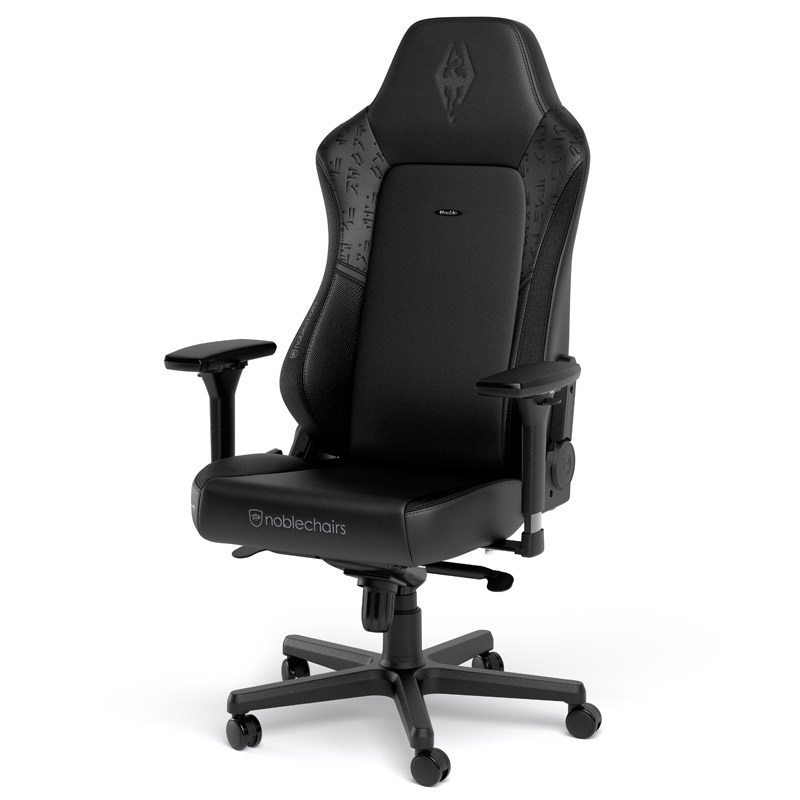 The image shows the noblechairs HERO Gaming Chair - The Elder Scrolls V: Skyrim 10th Anniversary Edition Edition.