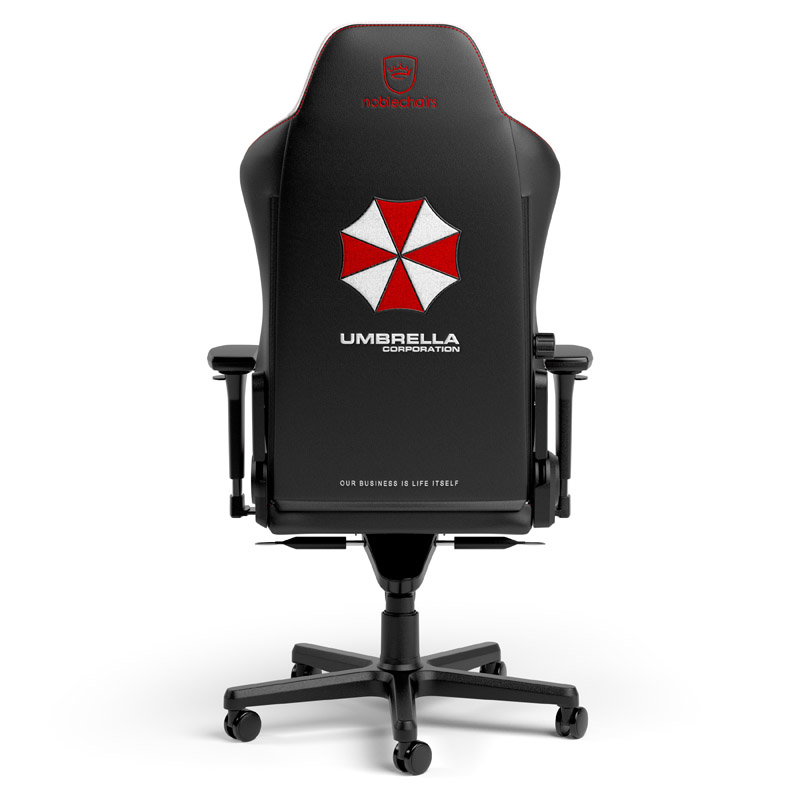 Das Bild zeigt den Gaming-Stuhl HERO Resident Evil Umbrella Edition von nobelchairs in Schwarz.