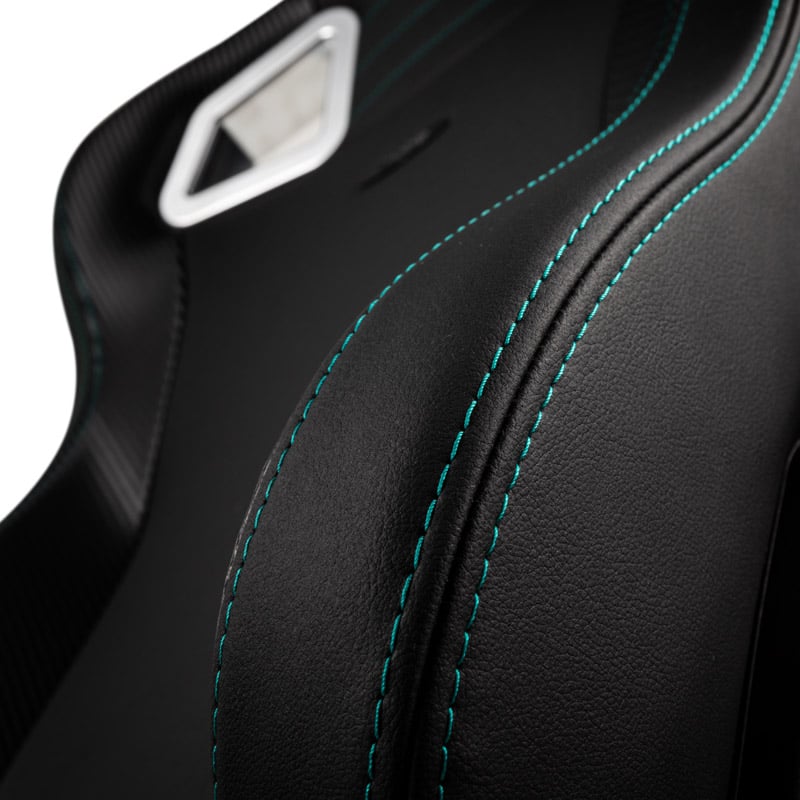 The picture shows the EPIC gaming chair from noblechairs in the Mercedes-AMG Petronas F1 Team Edition.