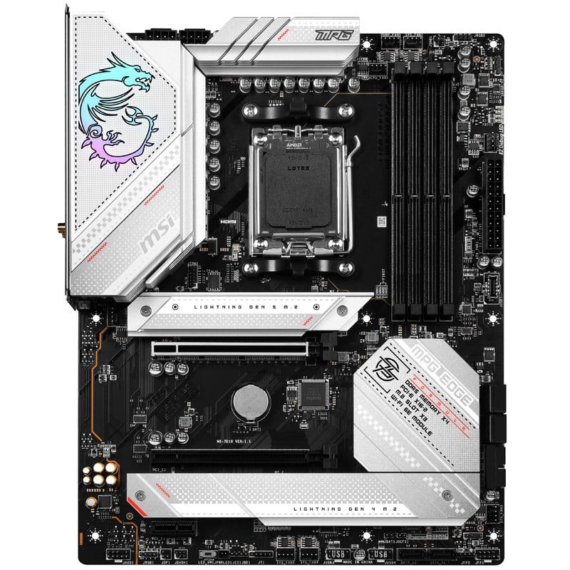 Das Bild zeigt das MSI MPG B650 Edge WiFi Mainboard.