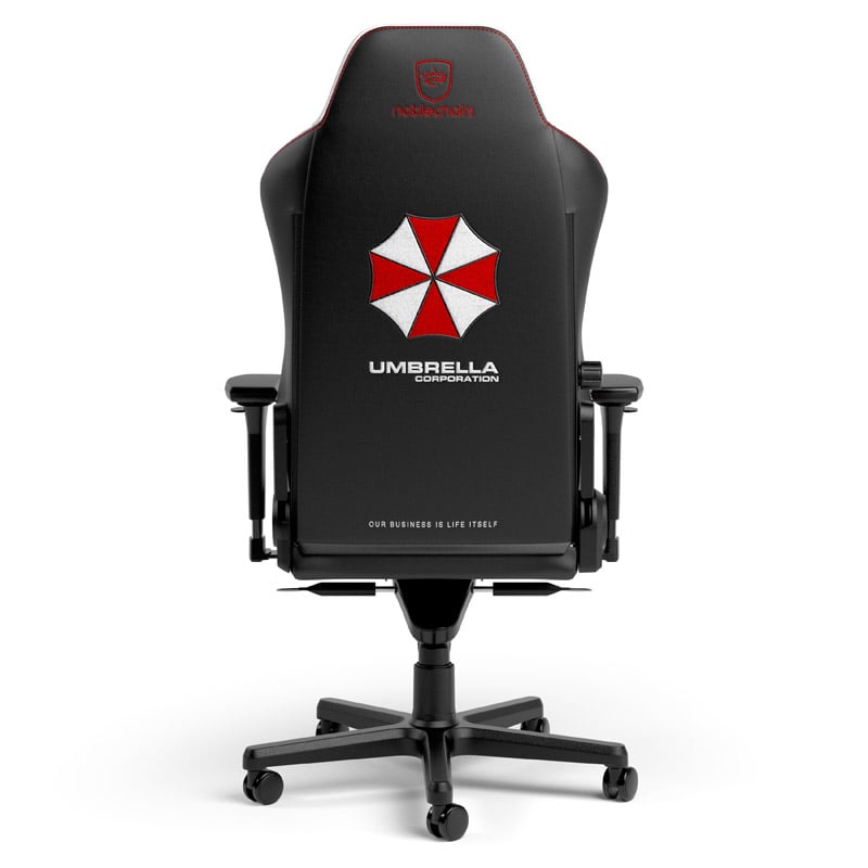 Das Bild zeigt den Gaming-Stuhl HERO Resident Evil Umbrella Edition von nobelchairs in Schwarz.