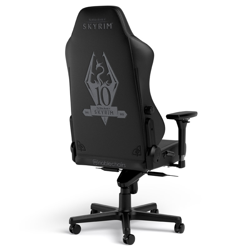 The image shows the noblechairs HERO Gaming Chair - The Elder Scrolls V: Skyrim 10th Anniversary Edition Edition.