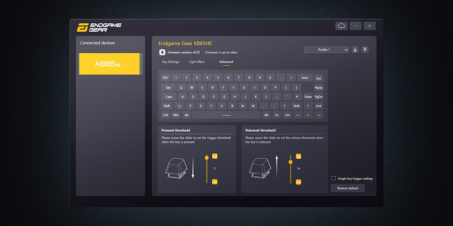 Die Endgame Gear KB65HE Hall Effekt Gaming-Tastatur